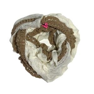 Betsey Johnson Womens White Brown Chunky Knit Infinity Scarf Ruffled Neck Warmer